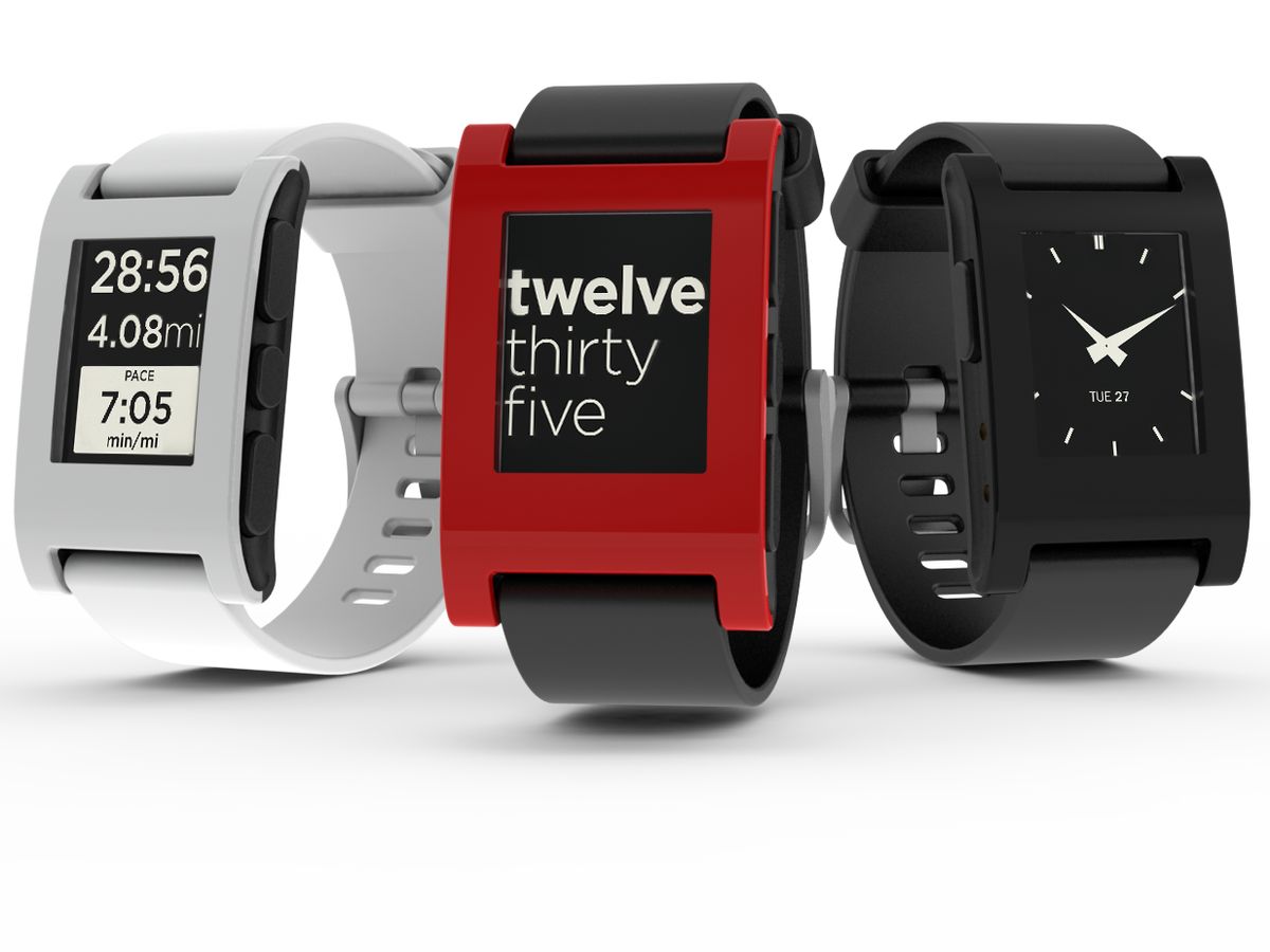 Three Pebble watch models