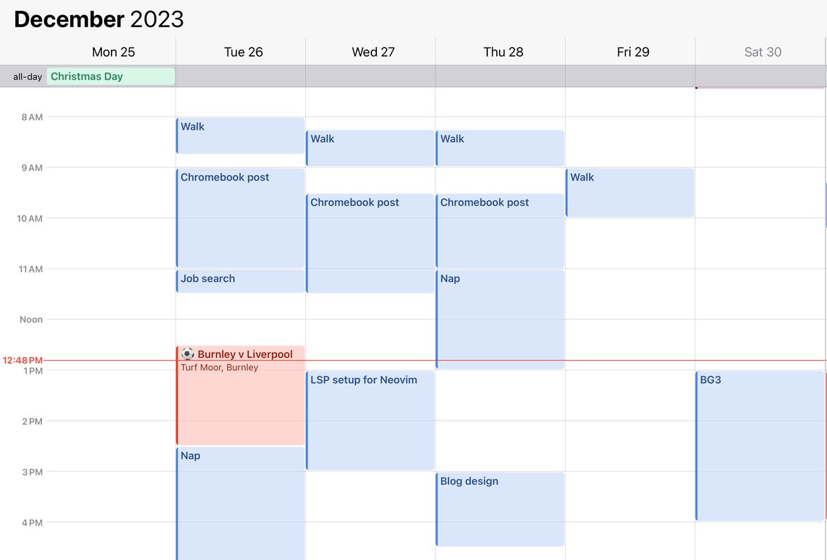 Example of time blocks on my calendar